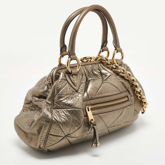 MARC JACOBS Gold Crinkled Leather Stam Satchel - Picture 3 of 8